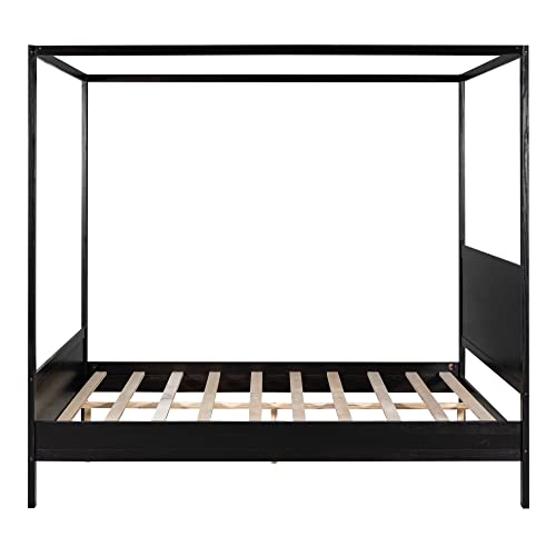 Queen Canopy Bed Frame, With Headboard And Footboard, Wooden Slat Support Leg, For Kids, Teens, Adults, No Box Spring Needed, Black #TOP2