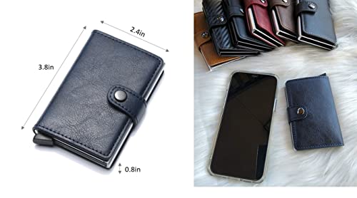 Credit Card Holder RFID Blocking Leather Automatic Pop Up Wallet Aluminum Slim Pocket Bifold Business Card Case with Button (Blue)3