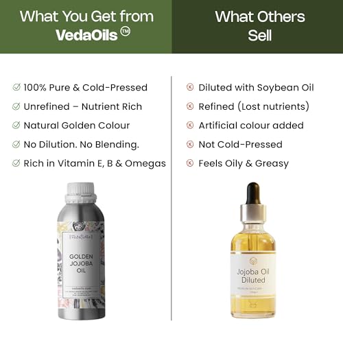 Image of VedaOils Golden Jojoba Oil for Hair Growth 100ml | Cold Pressed Jojoba Oil for Skin & Face Massage | 100% Pure & Natural Moisturizing Oil | Cold Pressed