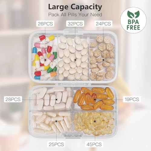 Image of FYY Weekly Pill Organizer with Labels,8 Compartments Travel Daily Pill Case Airtight Moistureproof Large Pill Box to Hold Vitamins, Fish Oil, Supplements,Cotton Swab and Bandages-Clear