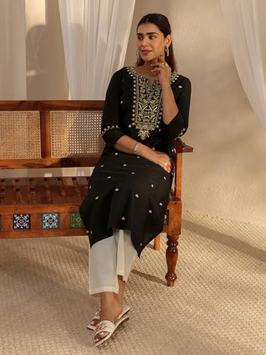 Image of Libas Embroidered Cotton Straight Kurta | Ethnic wear | Bridal Suit | Wedding Dress | Occasion wear