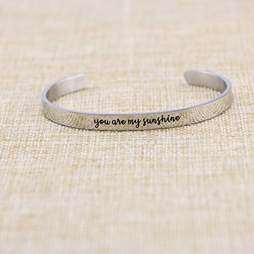 You Are My Sunshine Mantra Cuff Bracelets For Women Christmas Gifts Birthday Mother Day Jewelry For Mom Aunt Niece Sister Cousin Friend Girlfriend #TOP1