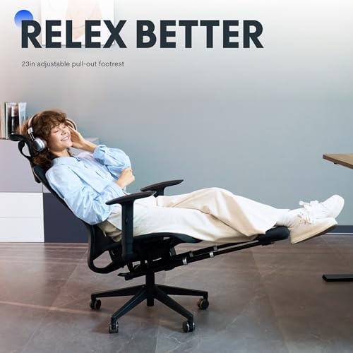 Image of FLEXISPOT Ergonomic Office Chair with Footrest, Mesh High Back Computer Chair, Home Office Desk Chairs, with Adjustable Lumbar Support /2D Headrest /Reliable Base, Breathable Mesh Seat, Black, OC3 AIR-F