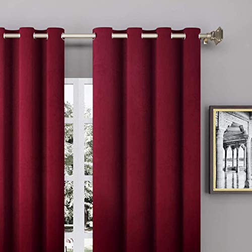 Image of High Sofa Quality Velvet Solid Grommet Room Darkening Eyelet Door Curtains for Living Room (8 Feet, Light Maroon) - Set of 2 Pieces