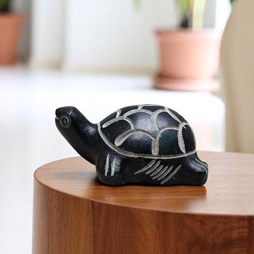 Soapstone Carved Tortoise 2.5" inch – Handcrafted Lucky Tortoise Figurine for Feng Shui, Vastu, Evil Eye Protection – Decorative Sculpture for Home, Office, Table, Car Decor & Gift