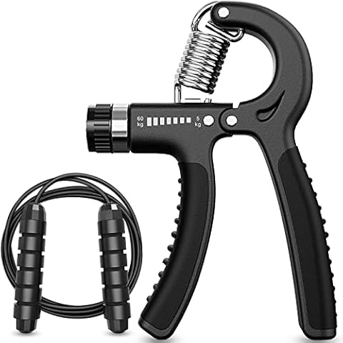 Grip Strengthener & jump rope- 5-60 kg Adjustable Hand Exerciser Forearm Strengthener for Improved Strength & Grip Rehabilitation Exerciser for Strong Hand Wrist Arm and jump rope for unisex Cover