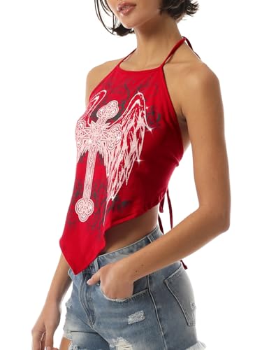 Image of Design by Olivia Women's Sexy Paisley Bandana Halter Top Y2K Crop Shirt