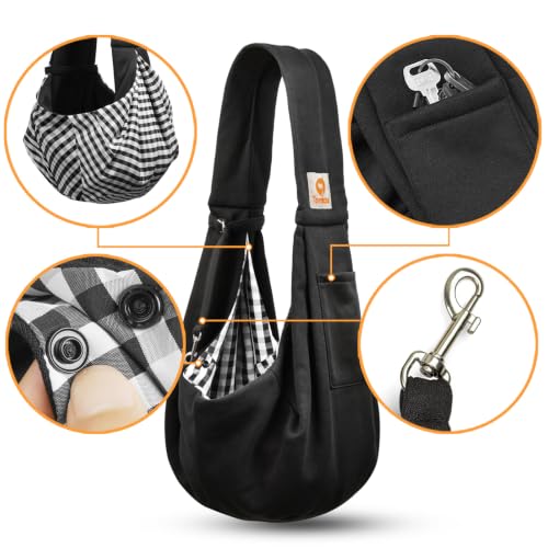 Image of Tomkas Small Dog Cat Sling Carrier Puppy Purse Travel Wrap Soft Crossbody Pet Bag (Black, M - Classic Pocket & Classic Strap 1)