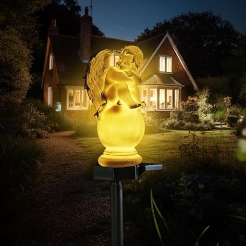 XURLEQ Garden Solar Light Outdoor Decor, Solar LED Light with Stake, Waterproof Light for Walkway Courtyard Party Decoration, Pearl White Angel Boy Cover