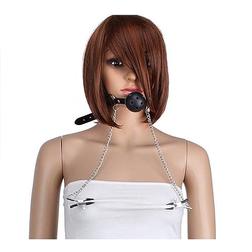 Image of DFsucces Leather Restraints Ball Mouth Plug Silicone Bondage Ball Gag Hollowed-Breathable Silicone Sex Gag Muzzles Adjustable Strap Bondage Harness Restraints( (Black-J1)