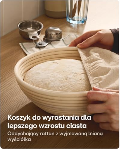 Praknu Naczynie żeliwne do pieczenia chleba 26 cm – Zestaw Dutch Oven – Koszyk do wyrastania i worek na chleb – Z pokrywką – 4,7 l
