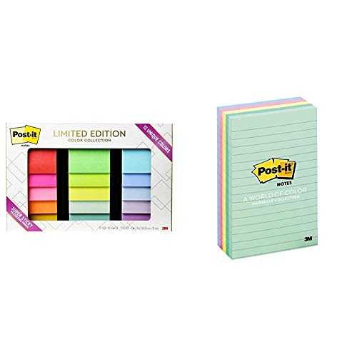 Post-it Notes Limited Edition Super Sticky Color Collection, 3 in x 3 in, 15 Pads/Pack & Notes, 4x6 inches, 5 Pads, America's #1 Favorite Sticky Notes, Pastel Colors (Pink, Mint, Yellow)