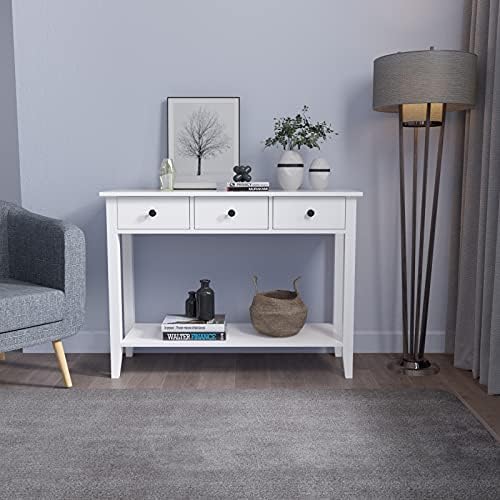 Meerveil Console Table, Hallway Table with 3 Drawers and Shelf Wooden Painted Surface Modern for Entryway Living Room, 100 x 34 x 74 cm, White