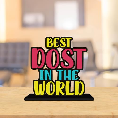 Image of Artvibes Best Dost in the World Quotes Table Decor for Office Desk | Home Decoration Items | Living Room | Modern Art Wooden Showpiece Decorative Gift Item (SP 1177)