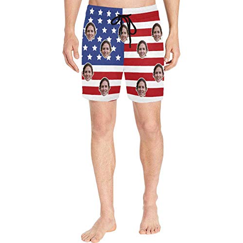 Custom Funny Swim Shorts with Faces American Flag Customized Gifts Mens Swim Trunks for Men4