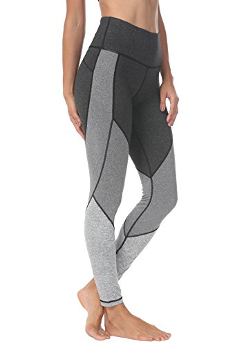 QUEENIEKE Damen Yoga Hosen Color Blocking Training Laufende Leggings (Medium, Grau)