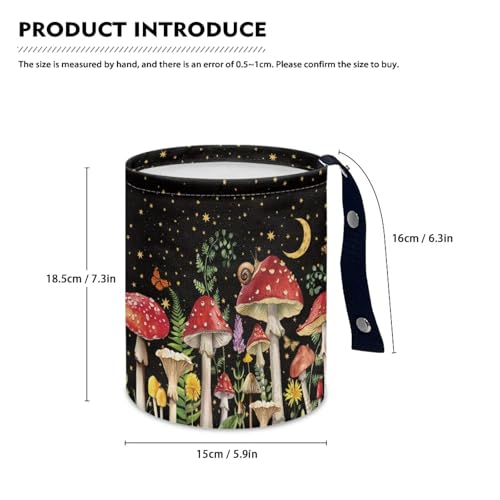 Image of Mushroom Starry Sky Collapsible Floral Trash Can - Accessories for Cars, Camping & Family Gatherings, Easy to Clean