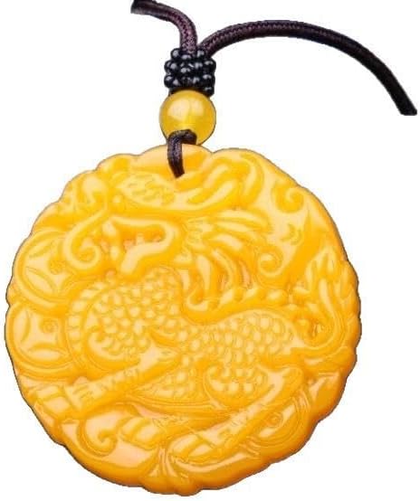 Chinese Yellow Jade Dragon Pendant Jadeite Necklace Charm Jewellery Fashion Accessories Hand-Carved Qilin Amulet Gifts for Women