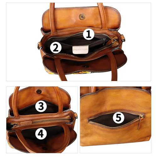 Image of Genuine Leather Handbag for Women Hand Painted Leather Top Handle Satchel Handmade Crossbody Purse