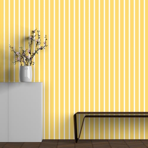 Image of DWELLSINDIA Yellow Vertical Striped Wallpaper for Wall Decor | Self Adhesive Peel & Stick, Thick Textured Premium Paper | Waterproof, Scratch Resistant Laminated | Bedroom & Living Room | 41x244 cm