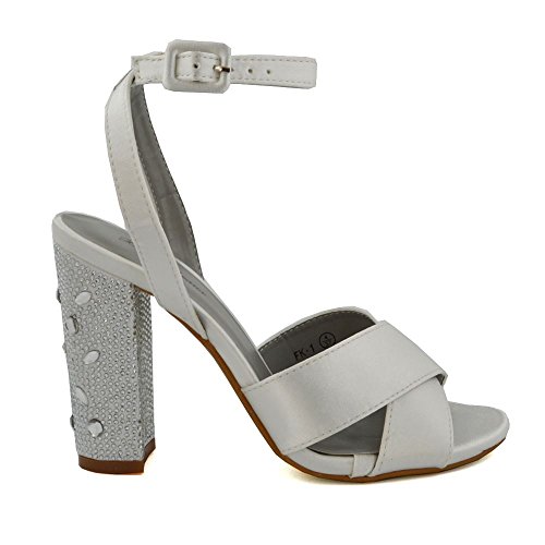 ESSEX GLAM Damen Braut Diamant Elfenbein Satin Strappy Sandalen EU 38