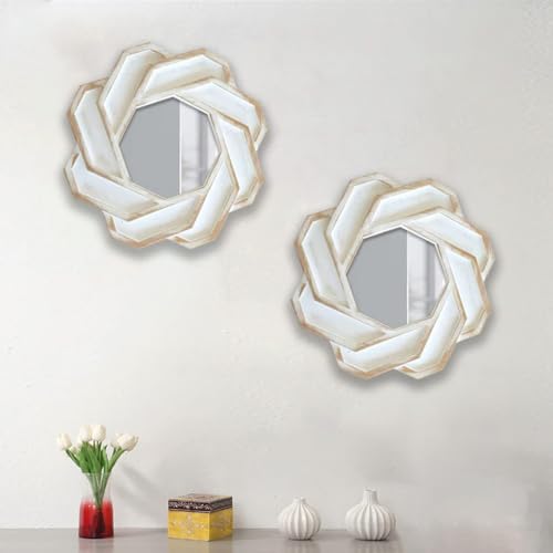 Image of Art Street Set of 2 Solid Framed Wall Mirrors for Home Dcor Round Shape Golden Decorative Wall Mirror for Living Room Decoration (Size 10x10 Inchs)