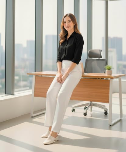 Image of Women's Formal Trousers | Stretch & Regular Fabric Options | Straight Fit Office Wear Pants with Pockets | Casual Trouser for Womens