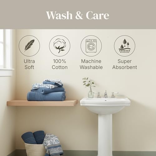 Modern Threads 6 Piece Set, 2 Bath Towels, 2 Hand Towels, 2 Washcloths Yarn Dyed Jacquard/Solid Towel Set Ophelia Blue