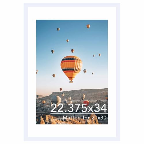 Image of JCJMY 22.375x34 Picture Frame with 20x30 Mat, Display Photo 20x30 with Mat or 22.375 x 34 Without Mat, Wall Hanging Large 22.375 by 34 Poster Frame with Plexiglass, White