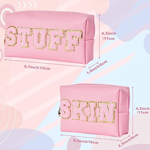 Burskit Preppy Patch Makeup Bag Stuff & Skin Patch Portable Bag For Teen Girls Bulk Pu Leather Cosmetic Bag Waterproof Travel Organizer Zipper Pouch Storage Purse For Women Girls Gift (Pink) #TOP1