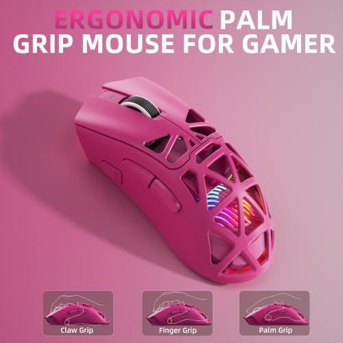 Aula SC620 Wireless Gaming Mouse, Tri-Mode 2.4GHz/USB-C/BT5.3 Computer Mouse with 12000 DPI, Programmable Macro Gamer Mouse with Rapid Fire Key, RGB Light Gaming Mice for PC/Laptop/Mac(Hot Pink) — view 8