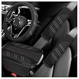 4PCS Car Accessories Set,Including Car Steering Wheel Cover & Seat Belt Cover Pad & Center Console Covers for Decorative Protection,Universal Cars Accessory Set for Sedan SUV Truck (Black)