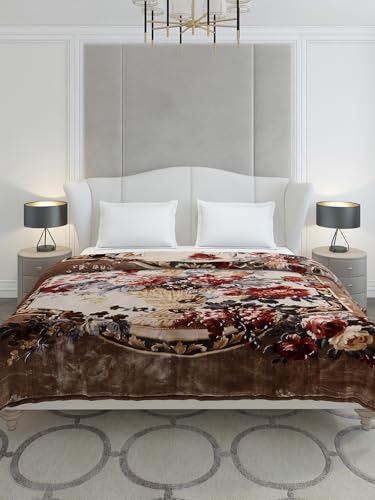 Image of Monte Carlo Double Bed Heavy Winter Blanket Emilia 2 Ply Cloudy 1050 GSM | 5.5 KG (240x220 CM), Brown
