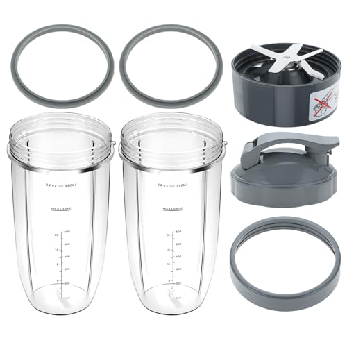 8 Pieces Replacement for Nutribullet Blender Cups & Blade, 3