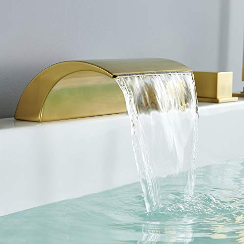 Hanallx Roman Tub Filler Waterfall Tub Faucet Brushed Gold Deck Mount Bathtub Faucets Brass Bathroom Faucets With Handheld Shower #TOP3