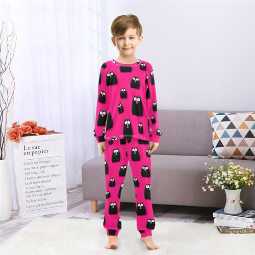 Black Cartoon Hamster Pattern Soft Pajama Set for All Seasons,Breathable Pjs Long Sleeve Sleepwear,Comfy Loungewear 2 Piece Underwear Set 5T4