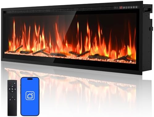 Amazon.com: 60” Smart Electric Fireplace with Voice Control, Realistic ...