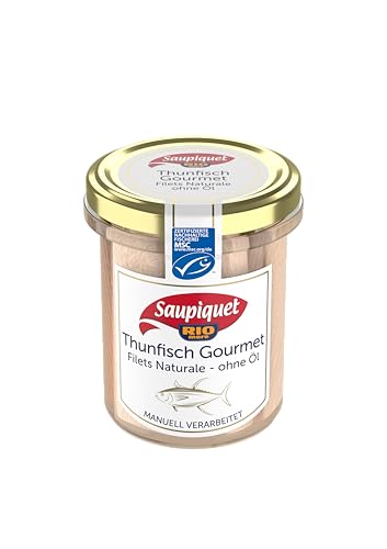 Saupiquet Rio Mare Gourmet Thunfisch-Filets Naturale - ohne Öl, Reich an Proteinen, Ganze Filets im Glas, von Hand verarbeitet, das Beste vom Thunfisch, Premium-Filets für besondere Anlässe, 180g