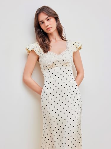 CIDER Holiday Dress Polka Dot Lace Trim Sweetheart Neck High Waist Maxi Dress Wedding Guest Sleeveless2