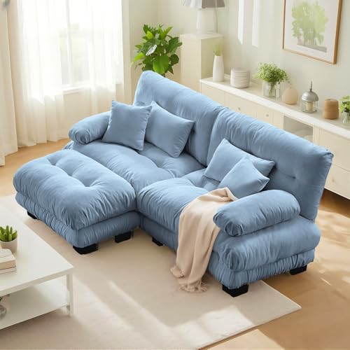 Image of SoarFlash L Shaped Couches for Living Room, Small Sectional Sofa Set with Reversible Chaise, Modern Designed Sleeper Sofas and Modular Couch Function, Suitable for Small Spaces in Apartment, Blue
