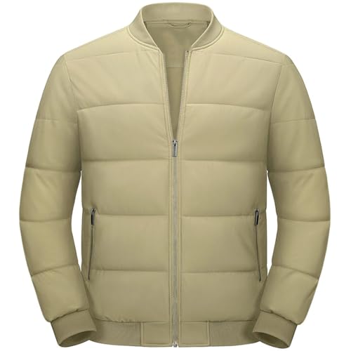 Veste homme contre le froid coupe-vent épais kaki M col montant