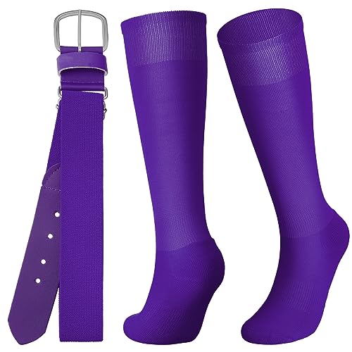Image of Zhanmai Baseball Belt and Socks Combo, Adjustable Elastic Belt and Softball Socks, Multiple Sizes for Youth Boys Girls, Adult