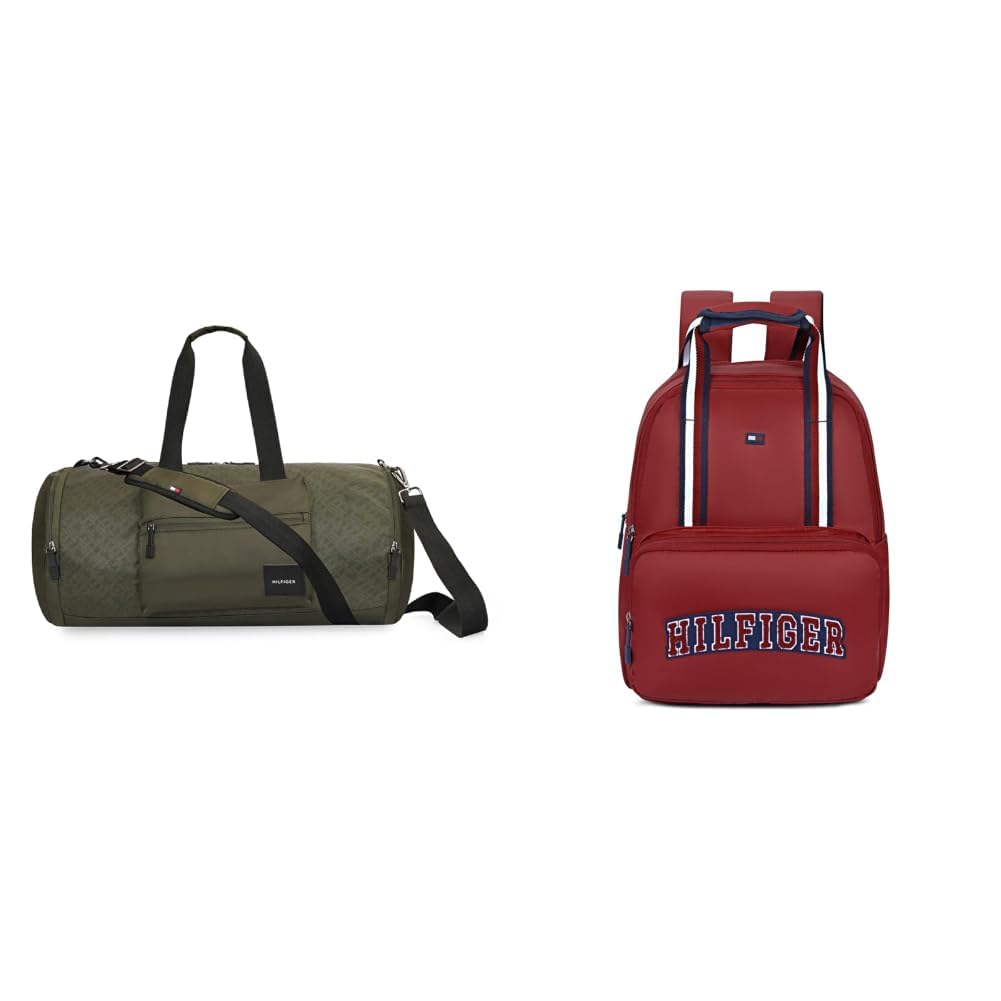 tommy hilfiger Unisex Gym Duffel Bag Jonah - Olive | Topography Print | 29L Capacity | Dedicated Shoe + Compact School Backpack for Kids & Toddlers Giggle - Red | Lightweight Twill-picture-21