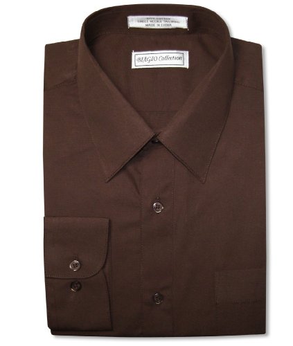 Men's 100% Cotton Solid Chocolate Brown Dress Shirt w/Convertible Cuffs