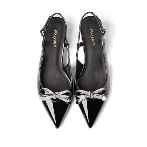 Image of Kitten Heels for Women Closed Pointed Toe Heels Patent Leather Low Heel Slingback Dress Shoes Feature Adjustable Buckle for Date Party Work Office Comfortable Sexy Pumps Shoes