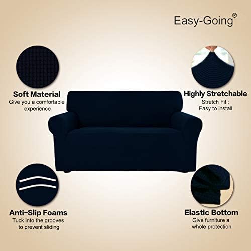 Easy-Going Sofa Covers, Furniture Protector with Elastic Bottom, Anti-Slip Foam 1 Piece Couch Shield, Polyester Spandex Jacquard Fabric Small Checks, Large, Navy