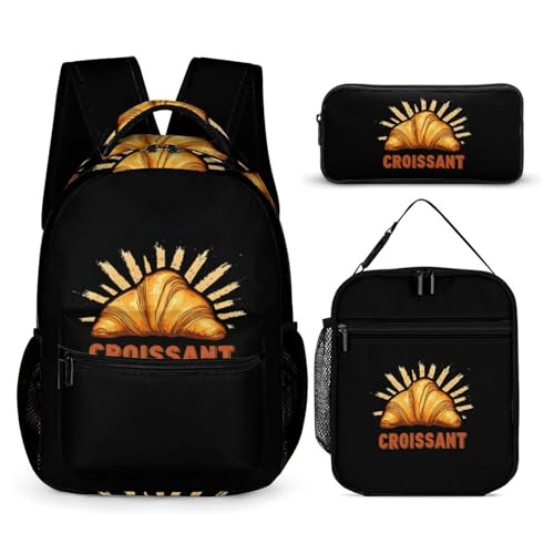 Croissants Cute Backpacks Set Lightweight Lunch Bag Aesthetic Pencil Cases for Travel Work
