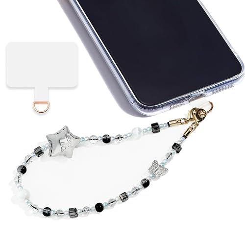 Image of Marble Beaded Phone Wrist Strap for Women, Detachable Design | 304 Steel Core, detachable phone wristlet with tether tab, keeps your phone secure for shopping, travel and daily use.
