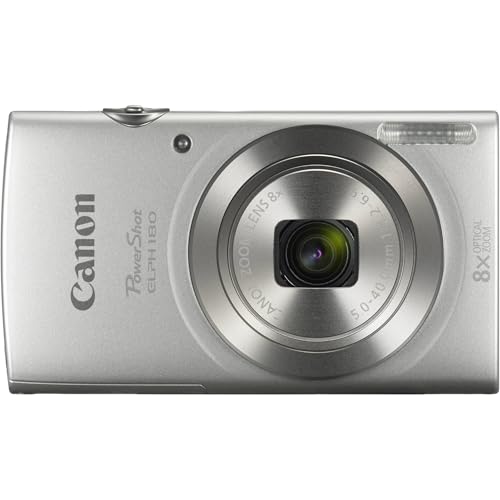 Image of Canon PowerShot ELPH 180 Digital Camera Bundle (Silver) Compact Point and Shoot with Optical Zoom | Easy Controls Lightweight Design for Travel Family and Everyday Photography with Case and 64GB Card