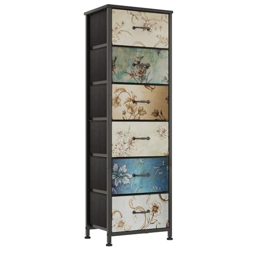 MUTUN Kommode für das Schlafzimmer, hoher Stauraumturm mit 6 Stoffschubladen, Metallrahmen, breite Aufbewahrungskommode für das Wohnzimmer